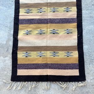 Vintage Woven Runner Rug Geometric Southwestern design flat weave